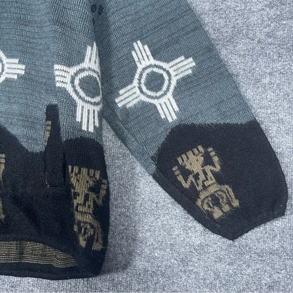 Vintage RUMINAHUI Men’s Large Blue Aztec Wool Button Hooded Cardigan Sweater - Picture 8 of 14